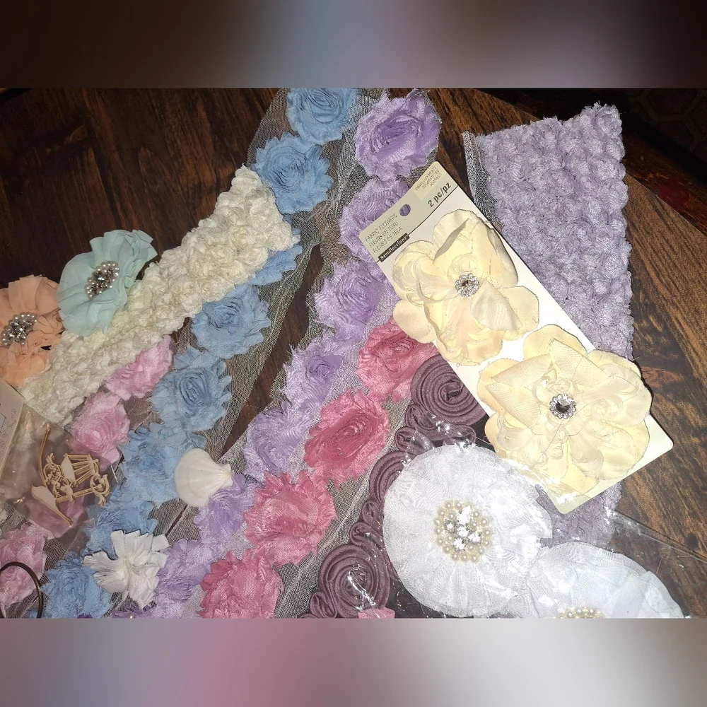 Fabric Flowers Mixed Media Craft Supplies Chipboard Sewing Hairbows Headband